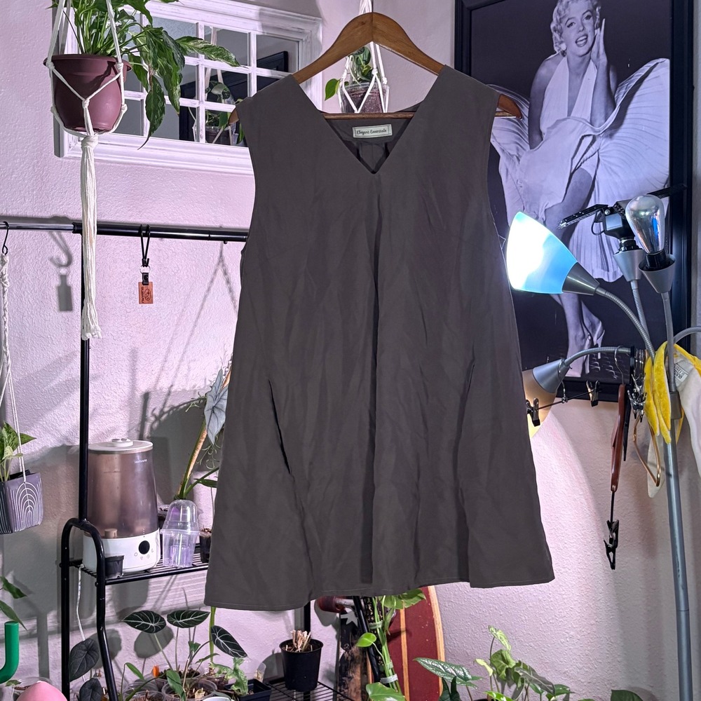 Elegant Essentials Sleeveless V Neck Tunic Dress A Line Taupe Women's